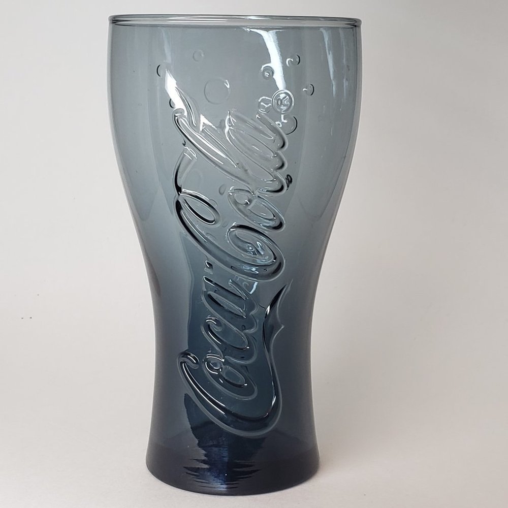Limited Edition Coca Cola Smokey Blue Embossed Logo & Bubble Collectible Glass